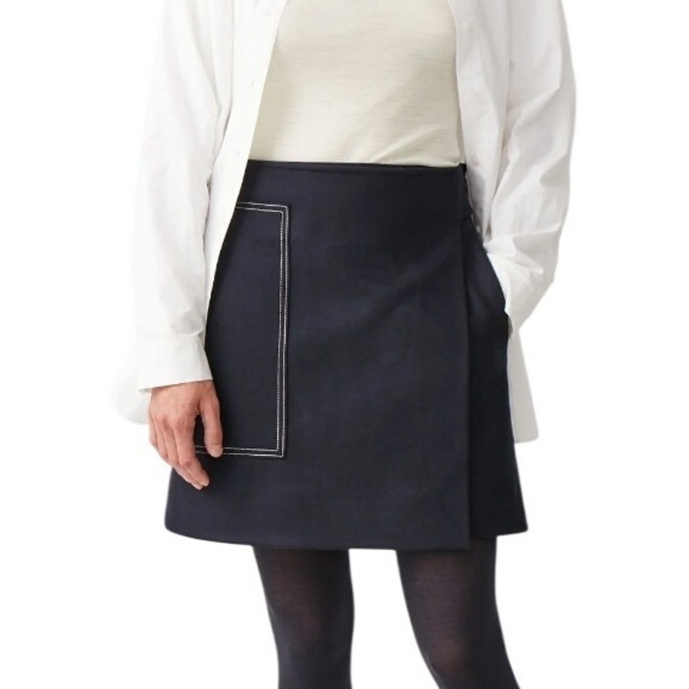 COS Short Wool Skirt Navy Blue Contrast Stitch Wrap Mod Mini Skirt EUR 36 US 6 - Picture 4 of 8